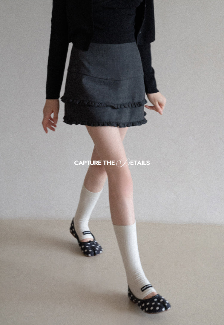 French style two-layer ruffled A-line dress for early autumn, high waist, body-hugging, anti-revealing EGGKA