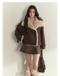 SUNSET PARK Soft double-breasted fleece parka "Warm Winter Oak Forest"