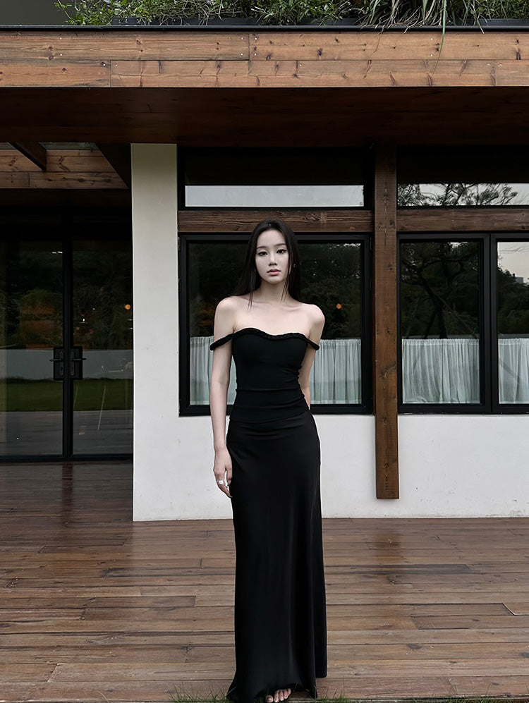 5werkwen high-waisted, versatile, figure-hugging, sexy long satin acetate dress.