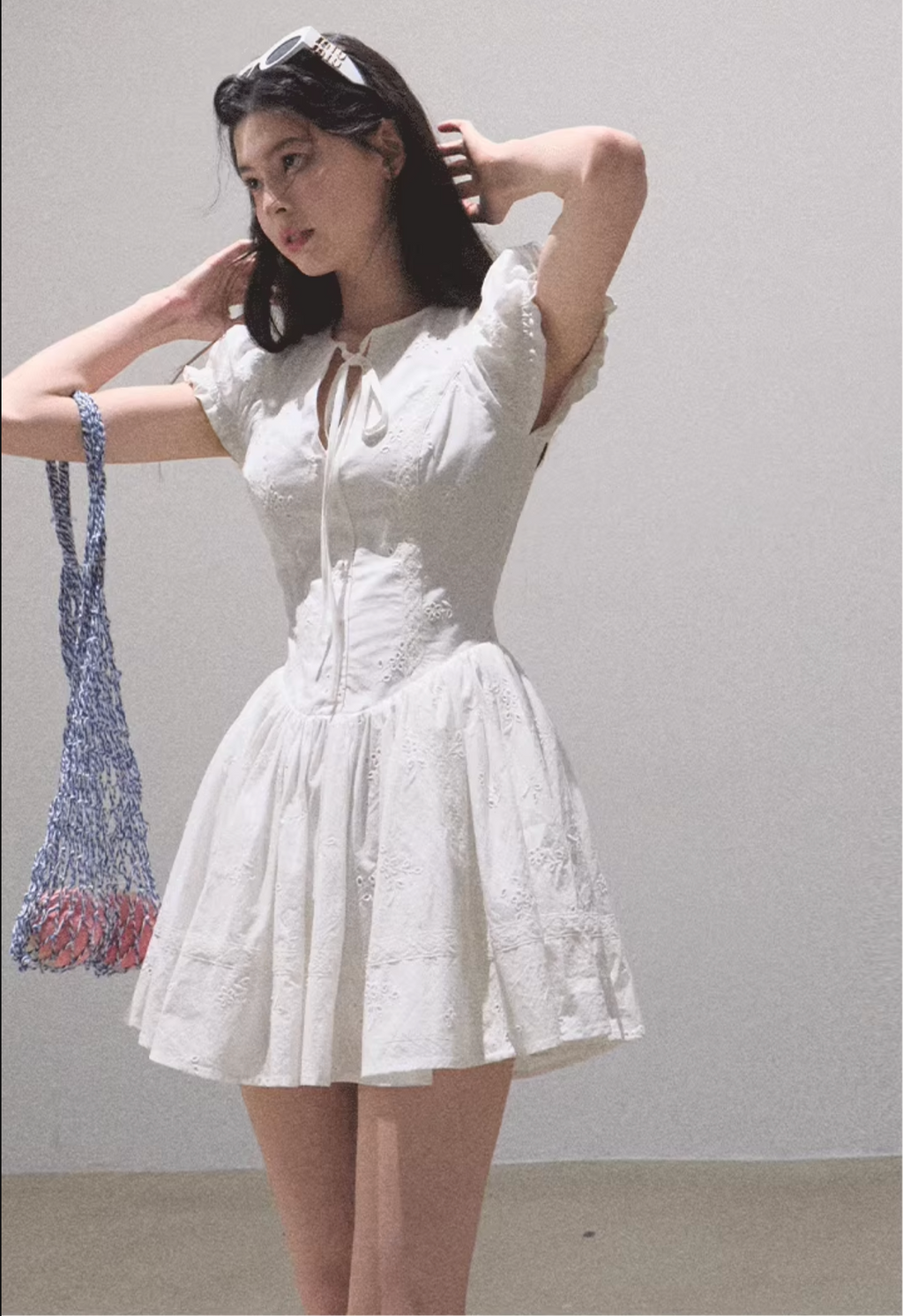 OAKMOO / "When You Love" 100% cotton French-style dress, fitted waist, embroidered pattern.