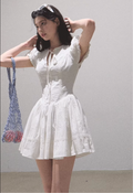 OAKMOO / "When You Love" 100% French cotton dress, fitted waist, embroidered details