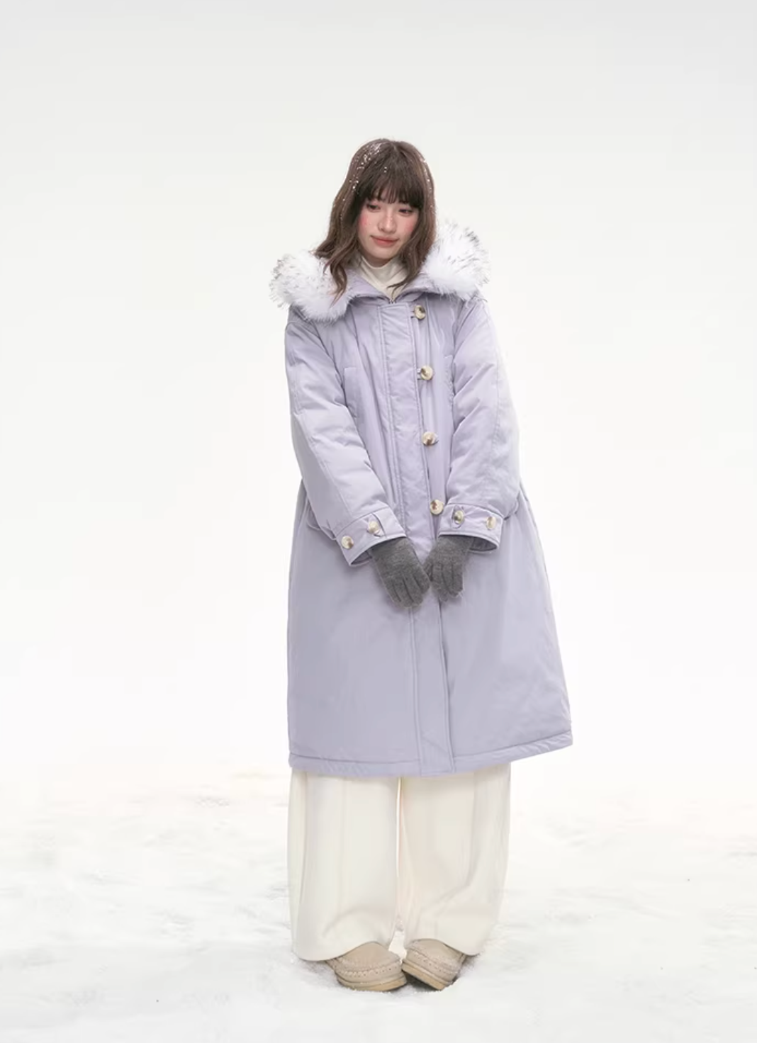 CANSTOREGIRLS Purple 'Twilight Soft Fleece' Long Coat by Canned Goods Store, Warm Down Coat with 90% White Duck Down, International Standard.