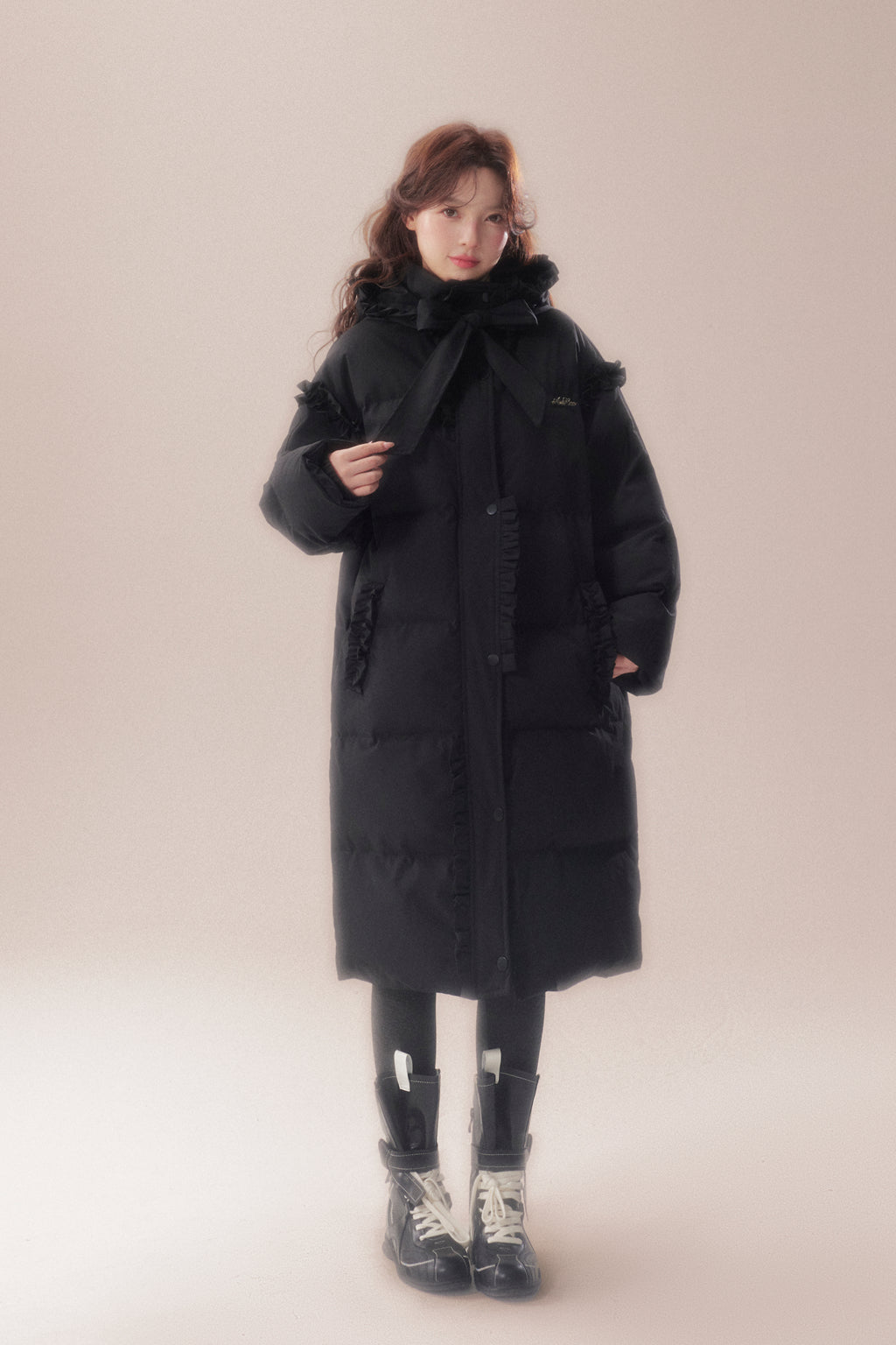 AOORAA 【Extreme Cold Series】The third generation of "Warm Winter in the Snow Country" original design waterproof long down jacket with lace trim