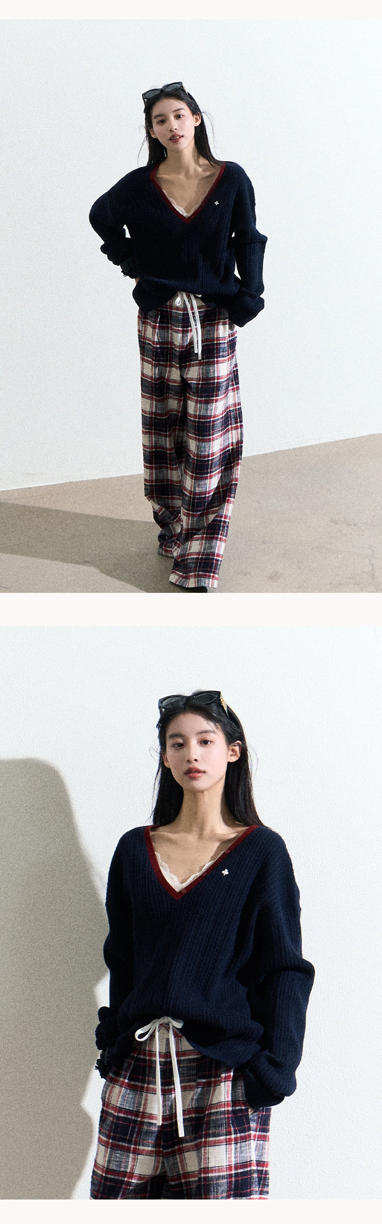 OAKMOO "The River Crossed Me" - Fashionable V-neck knit sweater, perfect for everyday wear and work.