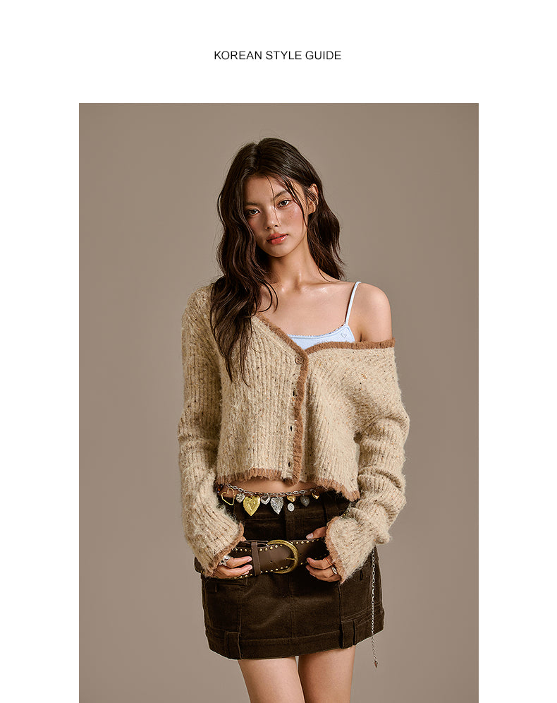 CHUU VネックセーターChuuホットガール女性冬2025新着ファッショナブルなショートカーディガンセーターで年齢を減らす