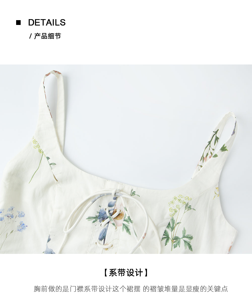 Chunzi women's summer 2025 new white floral dress with belt short skirt