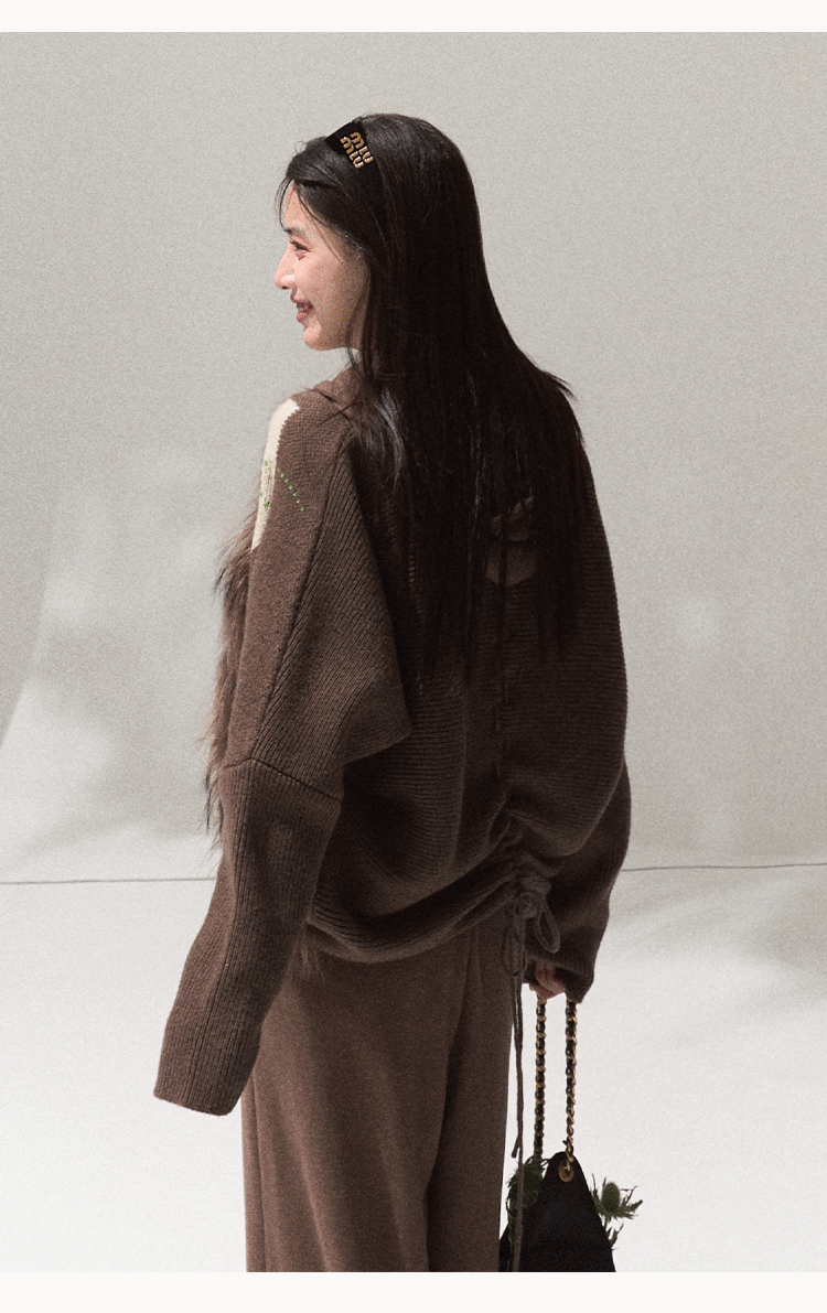 OAKMOO "Tangible Gift" - Women's Loose Cardigan with Raccoon Collar, Thick and Warm Coat.