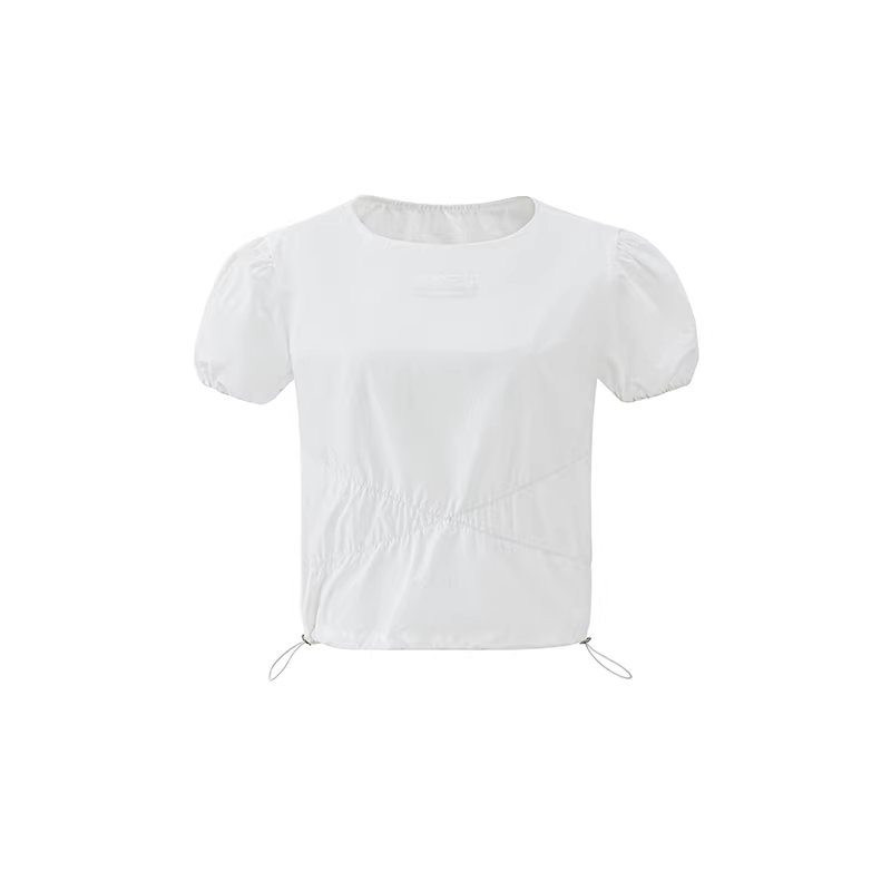 LaluneDuCiel Elegant and youthful puff-sleeved short-sleeved T-shirt for women, solid color, suitable for summer wear.