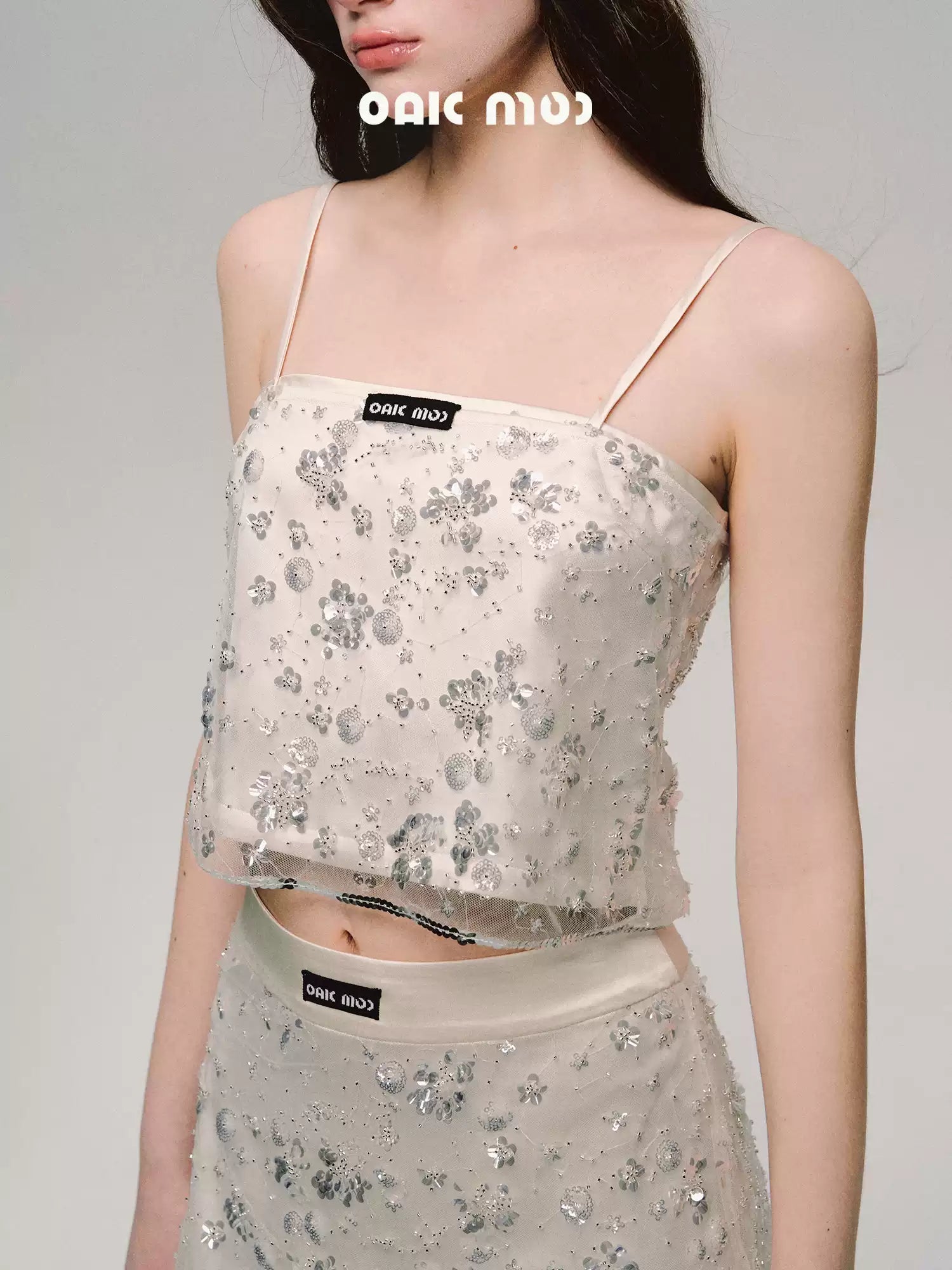 Oakmoo "Under the oak tree" linen sequin studded tank top and skirt set
