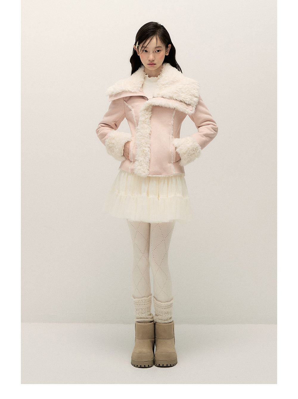 ANNATTO Original Design Winter New Style Fur Lining Coat with Lapel, Slim Fit, Warm and Comfortable - For Women