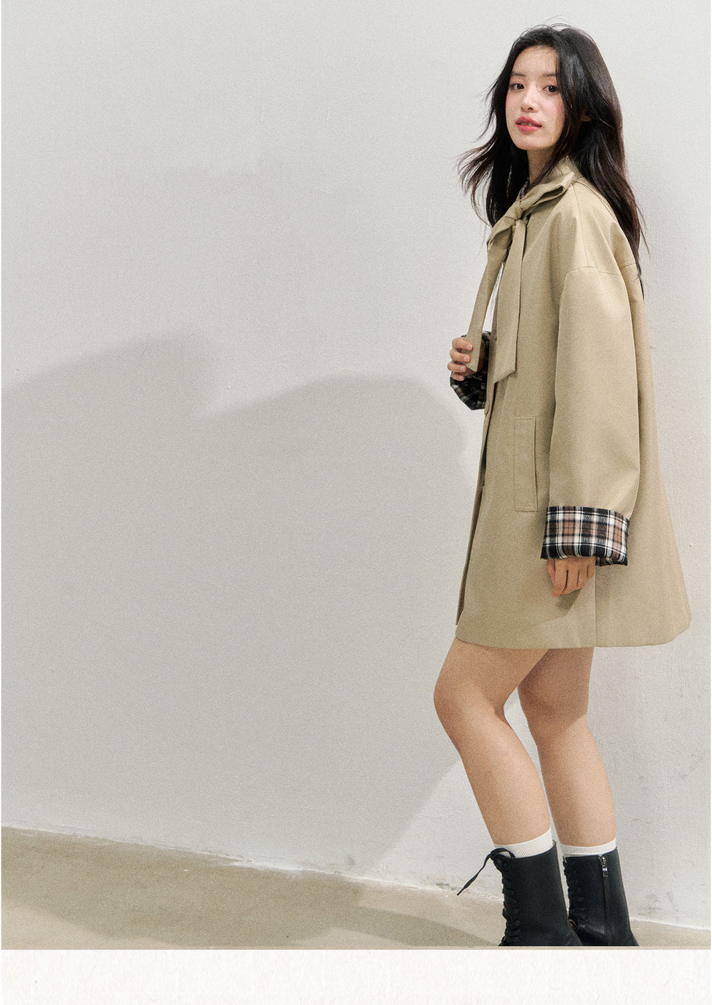 SUNSETPARK "Autumn Overture" Classic Khaki Check Trench Coat