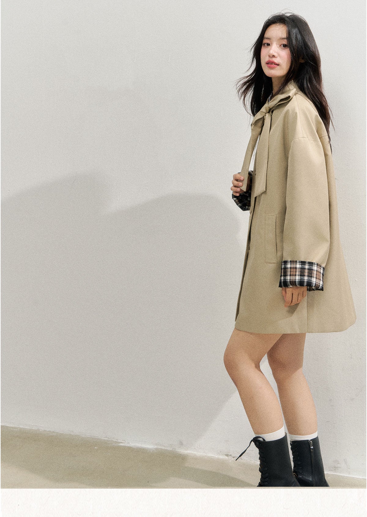 SUNSETPARK "Autumn Overture" Classic Khaki Check Trench Coat