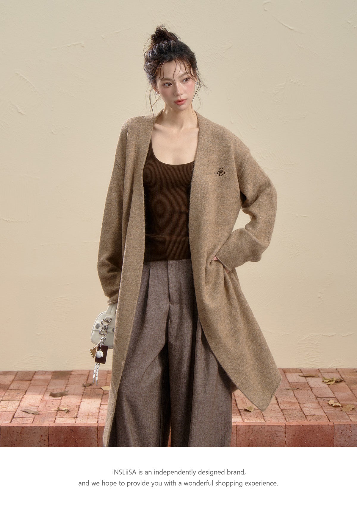 INSLIISA Women's Korean Style Loose and Fluffy Slim Long Wool Coat New Autumn Style Camel Color Niche Coat