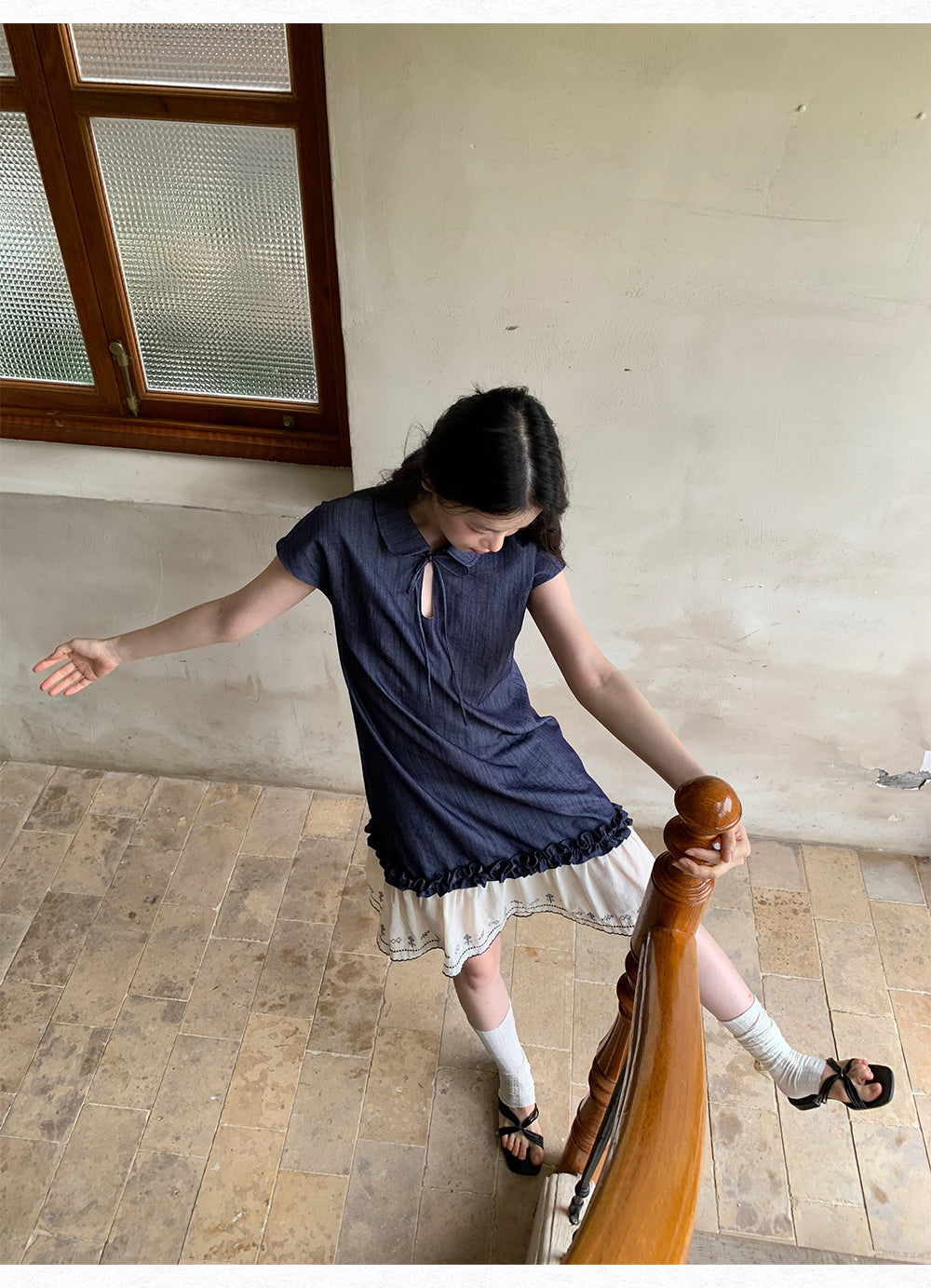 DORYDORY New Chinese style women's embroidered patchwork dress, super beautiful and unique design, blue dress.