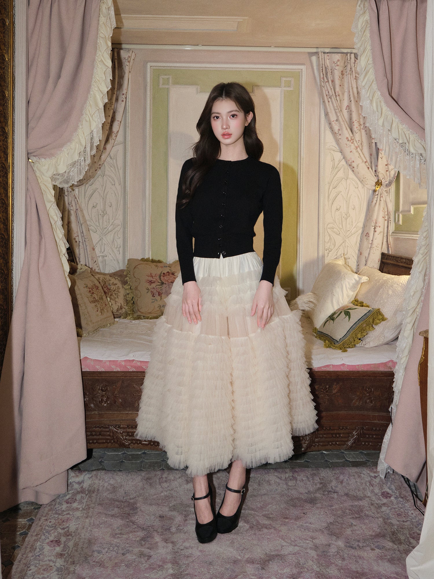 Avenement Women's Pleated Mesh A-Line Skirt