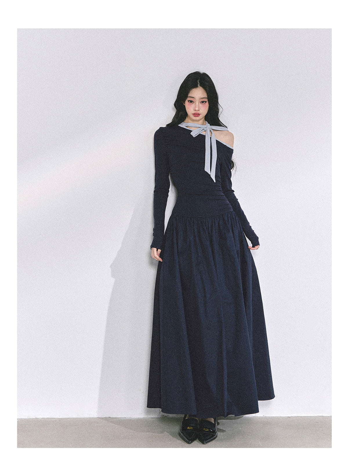 Shaoyeyan Vintage Retro Style Off-the-shoulder Long Sleeve Dress Fits and Cool for Royal Sisters Autumn Slim Waist Long Dress