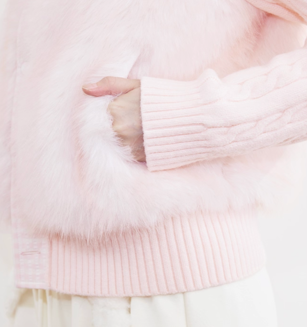 UMOUMO Korean style umoumo patchwork knitted faux mink cotton short coat slimming original design