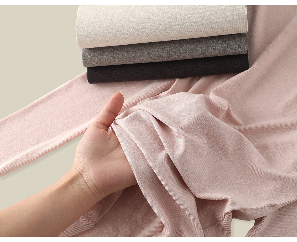 101PASSION Women's Tencel Wool High Neck T-Shirt, Fall/Winter, Solid Color, Slim Fit, Long Sleeves