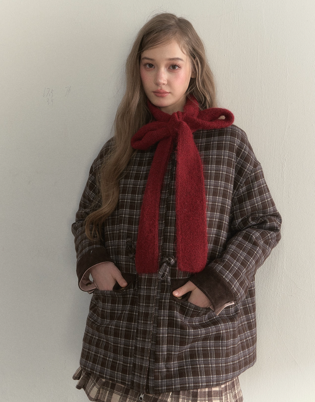 SUNSETPARK trendy retro knitted long scarf with autumn/winter ribbons.
