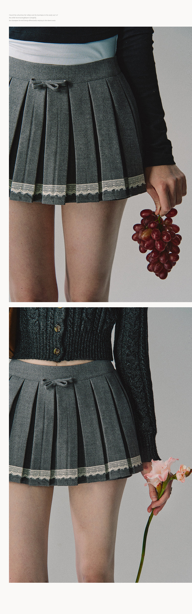 OAKMOO "Let Love Flow" Classic Gray Low-Waist Pleated Skirt for College Girls (Sale)