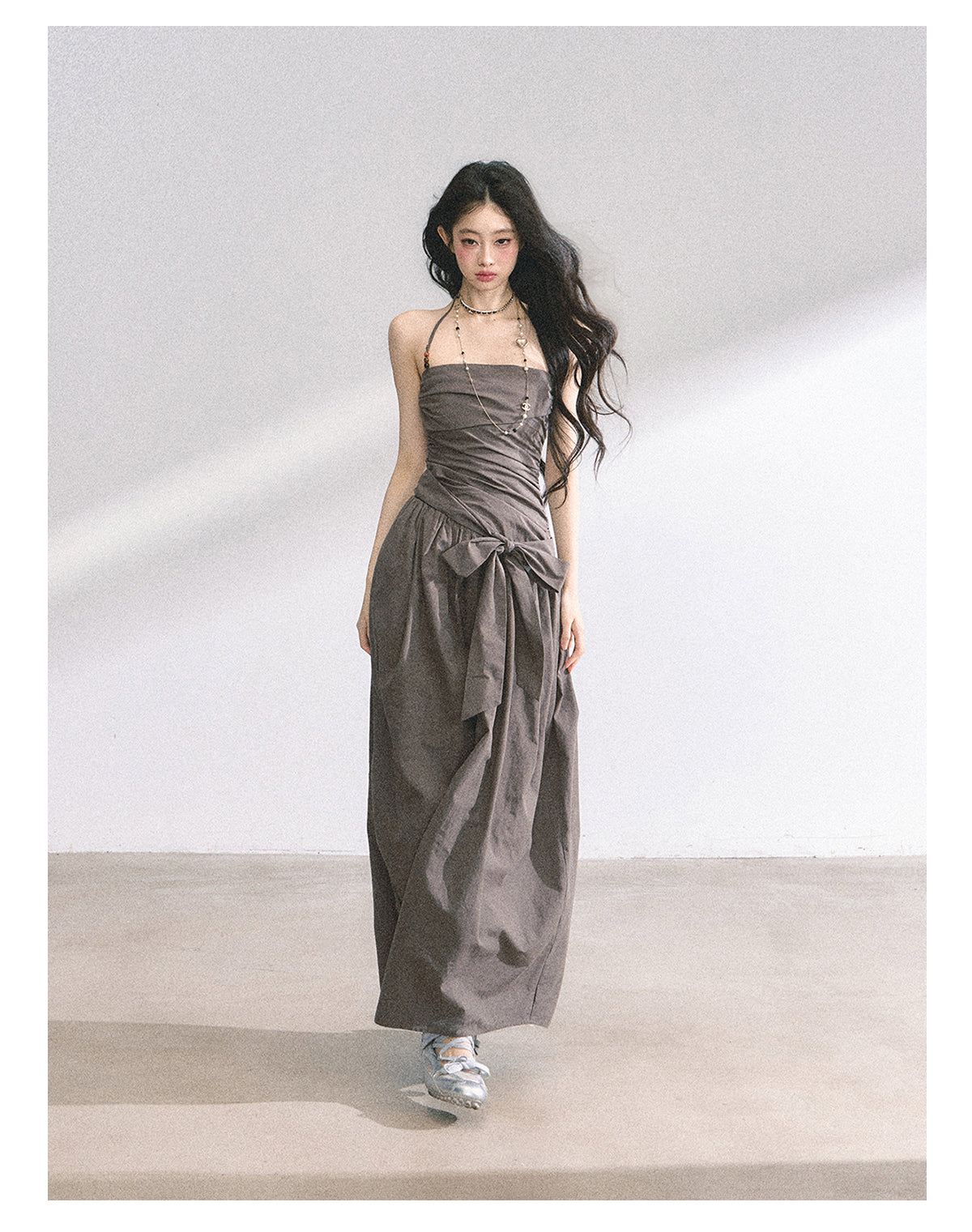Shaoyeyan Summer Women's Cool Halter Neck Long Tube Dress with Beaded Straps