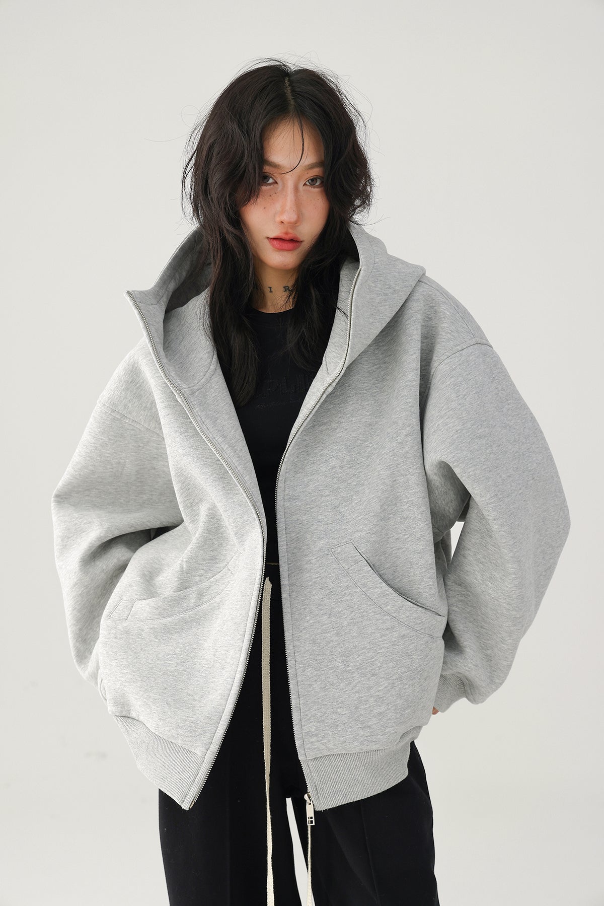 Acestudios grey fleece lined zip line hoodie