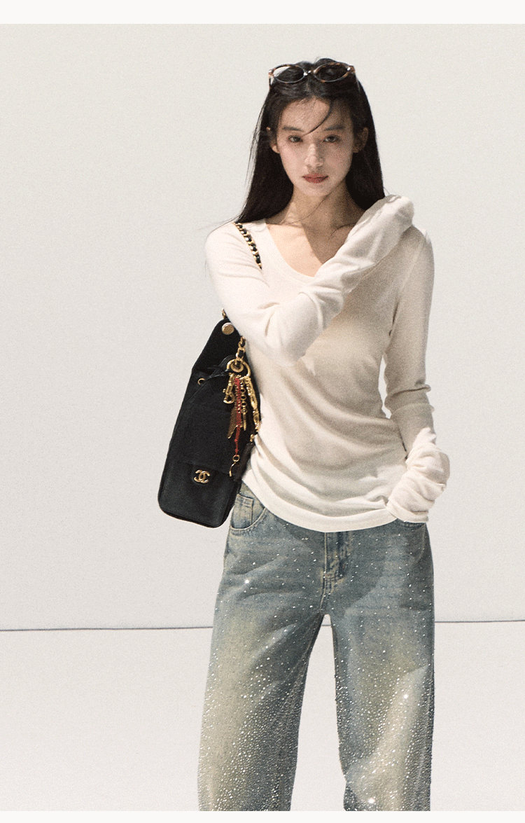 OAKMOO Tencel sweater with long sleeves, slim fit, U-neck (Sale)