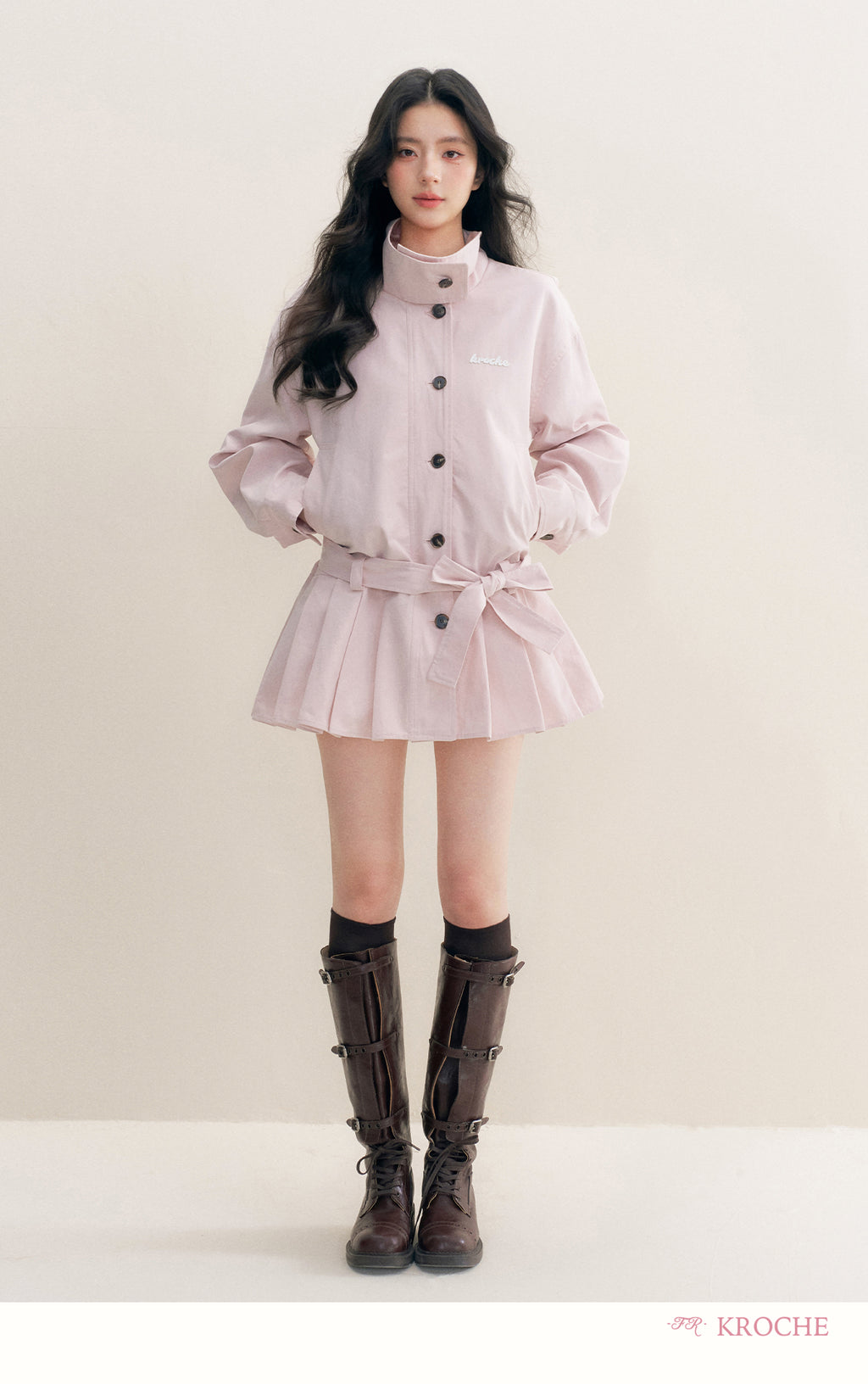 KROCHE 25aw Geek Chic cotton trench coat with stand collar and appliqué embroidery