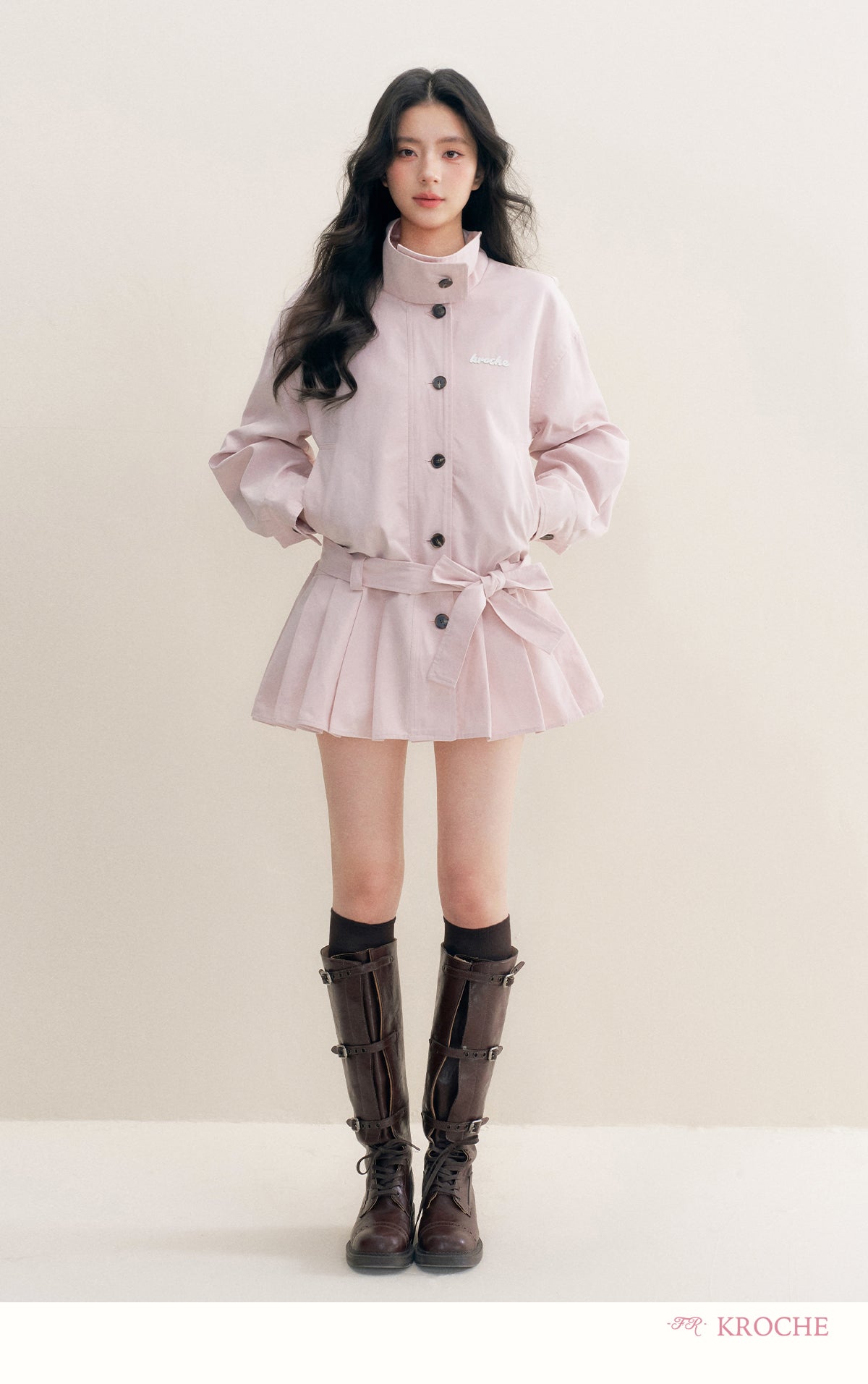 KROCHE 25aw Geek Chic cotton trench coat with stand collar and appliqué embroidery