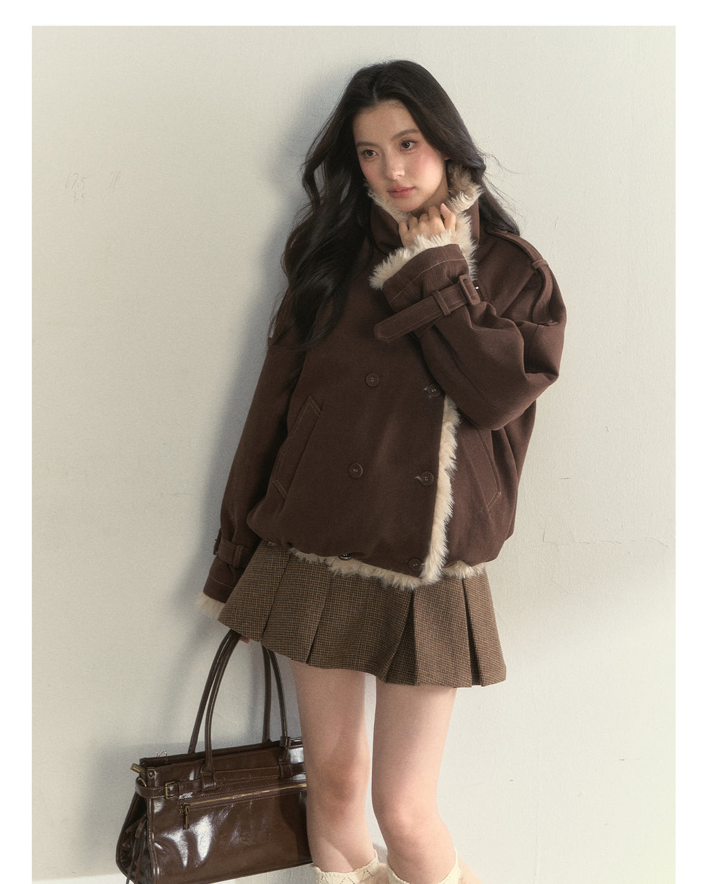 SUNSET PARK "Warm Winter Oak Forest" Soft Double-Breasted Fleece Parka