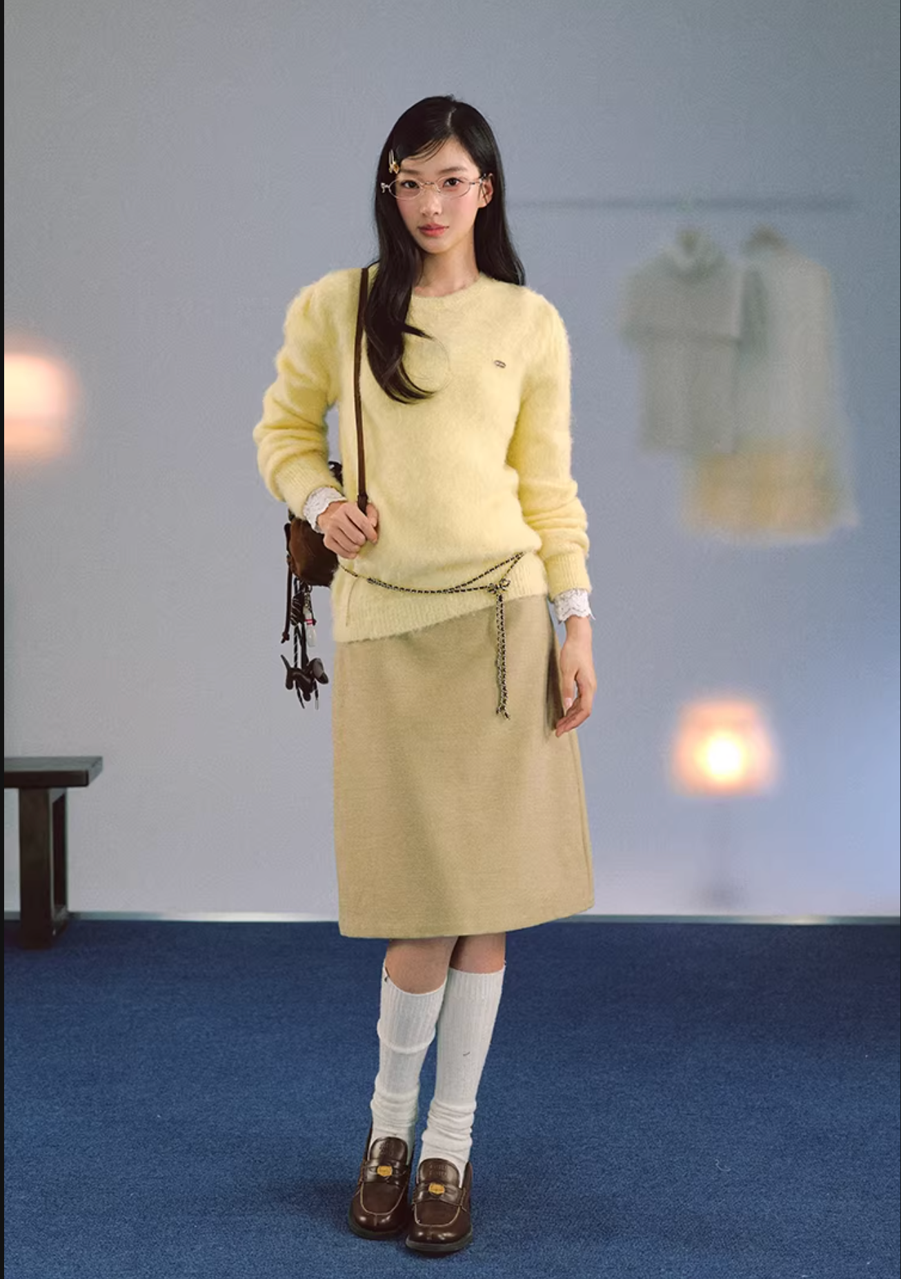 LaluneDuCiel Loose, lightweight round neck sweater with puffy sleeves, Night Dew and Dawn motifs