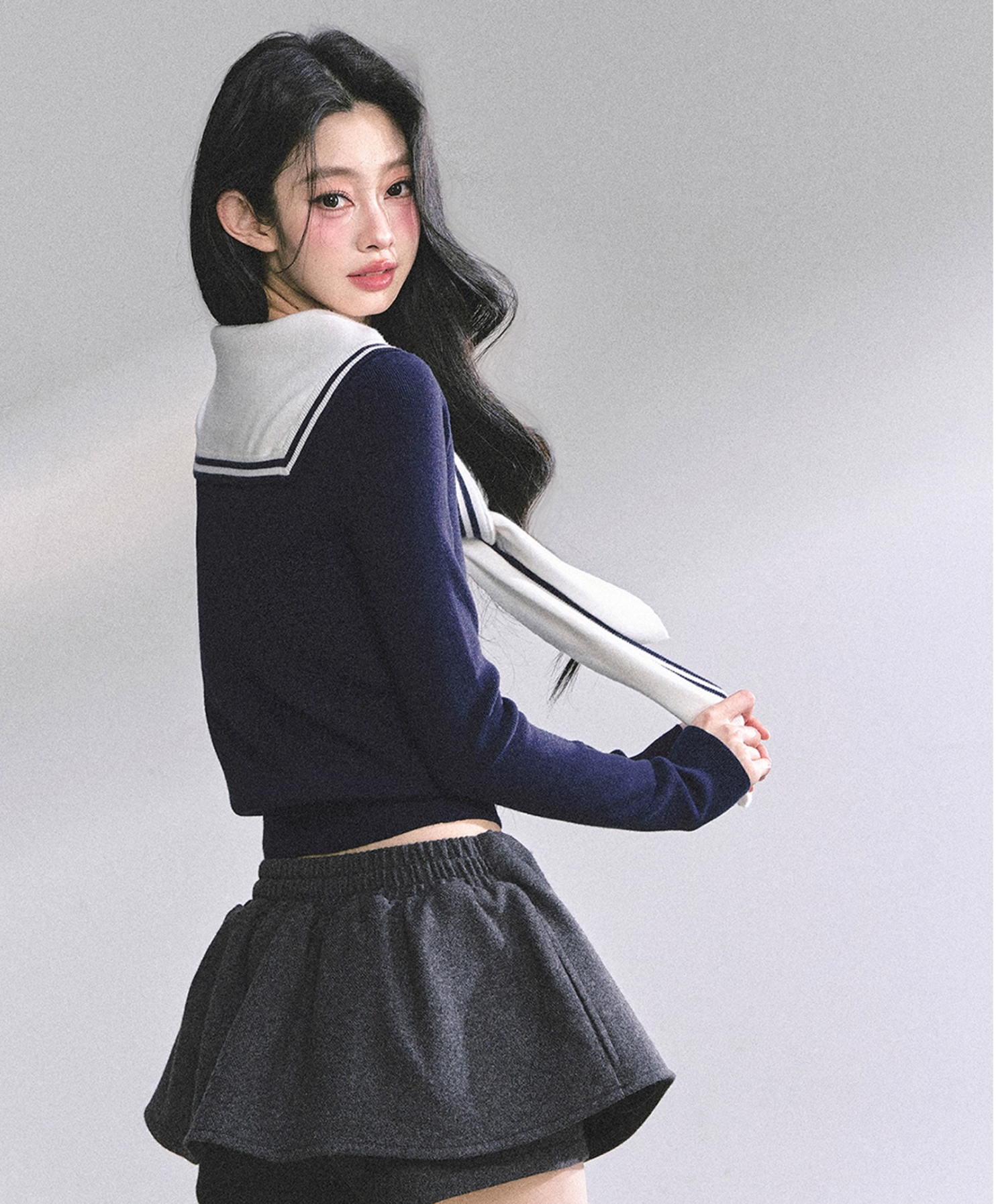 AOMALM Women's American Style "Girl Navigator" Navy Blue Long Sleeve Round Neck T-Shirt for Women Fall Pink