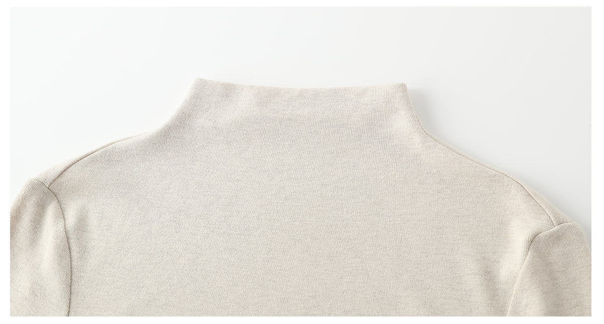 101PASSION Women's Tencel Wool High Neck T-Shirt, Fall/Winter, Solid Color, Slim Fit, Long Sleeves