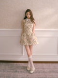 Women's classic autumn-winter style sleeveless shirt collar dress with rose pattern, high-waist flowing vest dress RECIT