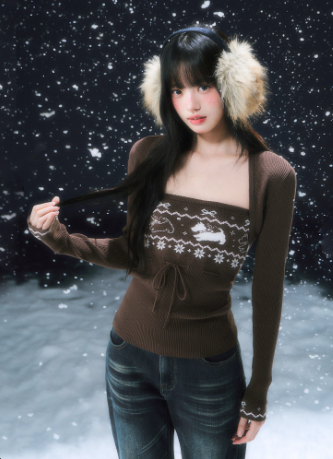 WEEKENDHUB Women's Fair Isle 2025 Sweater Two Piece Layered Knit Cardigan Autumn Winter