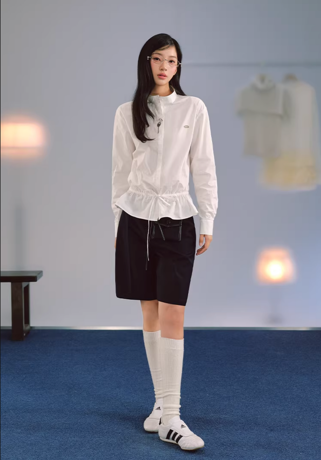 LaluneDuCiel Korean-style women's T-shirt made of pure cotton, loose, comfortable, with drawstring