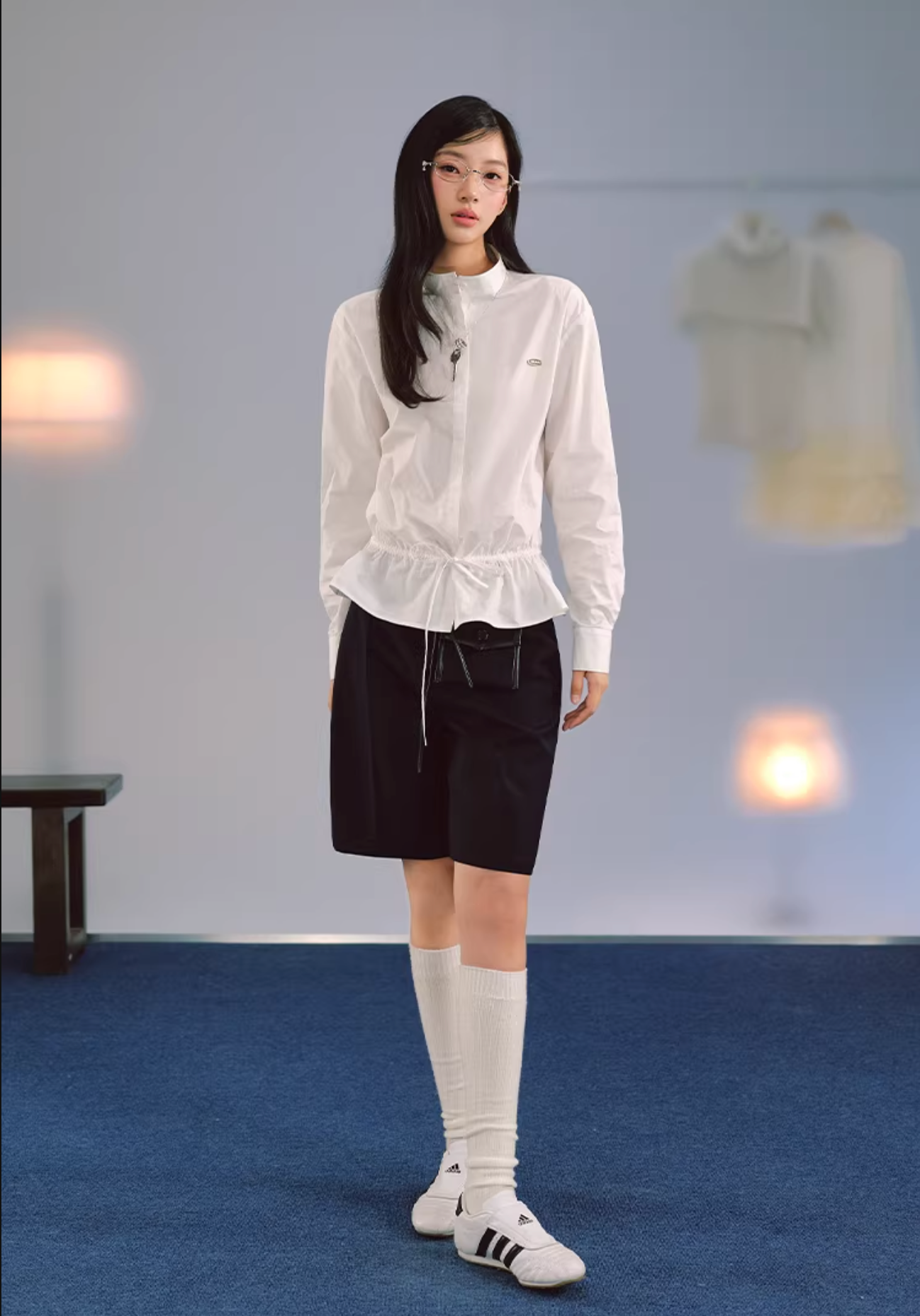 LaluneDuCiel Korean-style women's T-shirt made of pure cotton, loose, comfortable, with drawstring