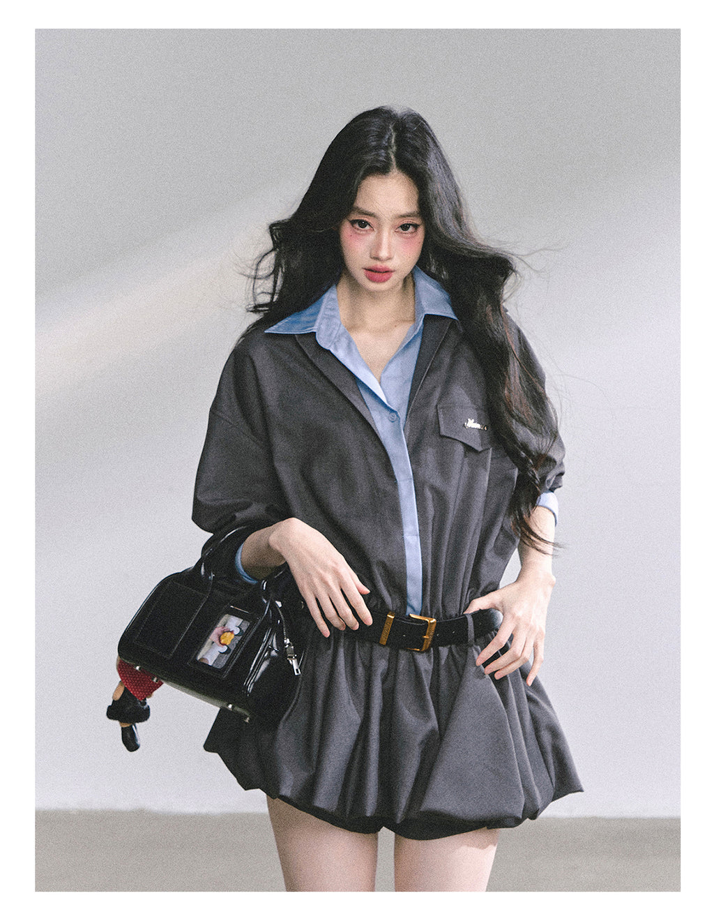 SHAOYEYAN Hepburn style shirt dress with shorts for women autumn waist hugging short skirt bright student style