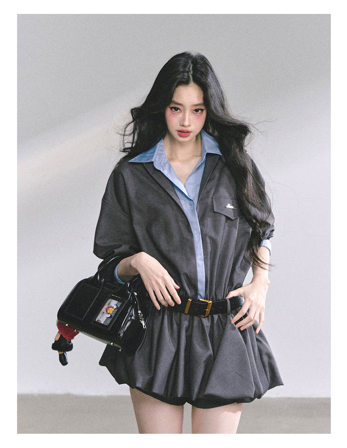 SHAOYEYAN Hepburn style shirt dress with shorts for women autumn waist hugging short skirt bright student style