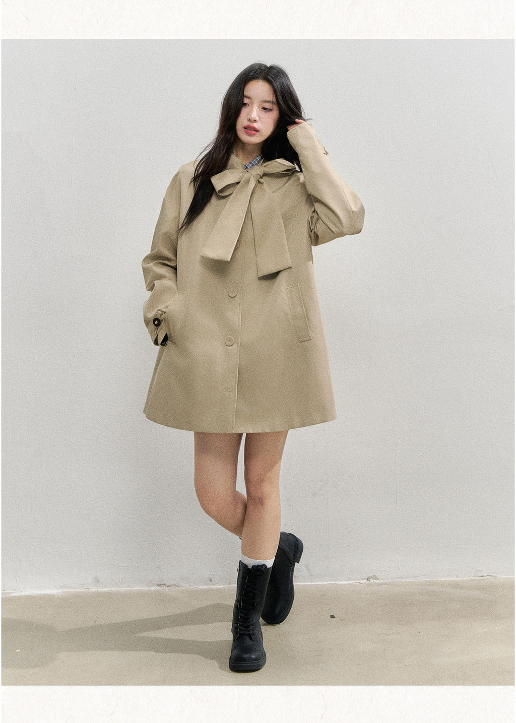 SUNSETPARK "Autumn Overture" Classic Khaki Check Trench Coat