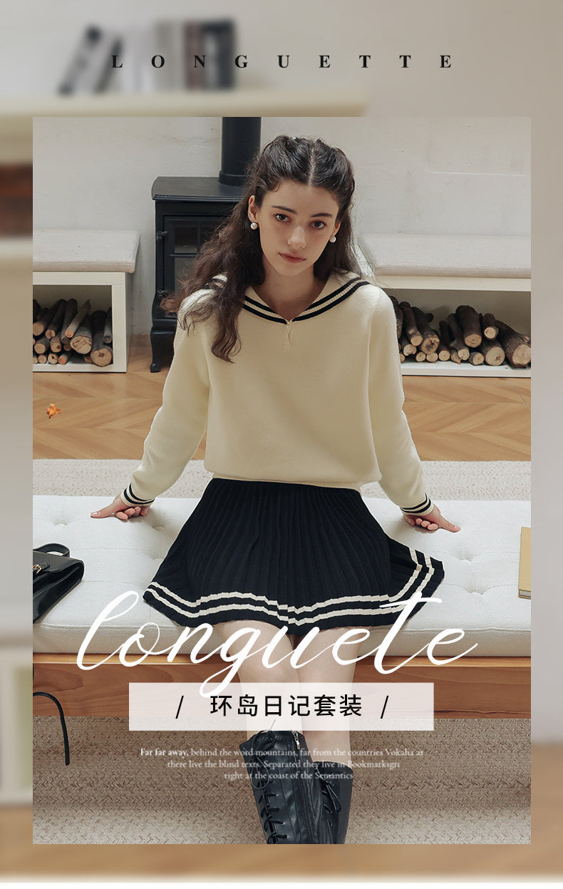 [Island Diary] Japanese style navy blue plaid turtleneck sweater, college style knitted sweater dress for women autumn winter ISISLOVE