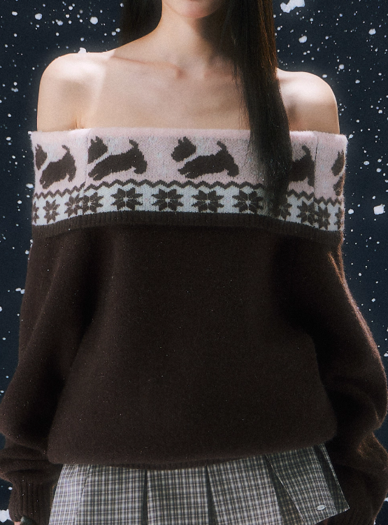 WEEKENDHUB WeekendHub Fair Isle Women's Off-the-Shoulder Sweater, Winter Style 2025, Slim Fit and Flattering, Christmas Sweater