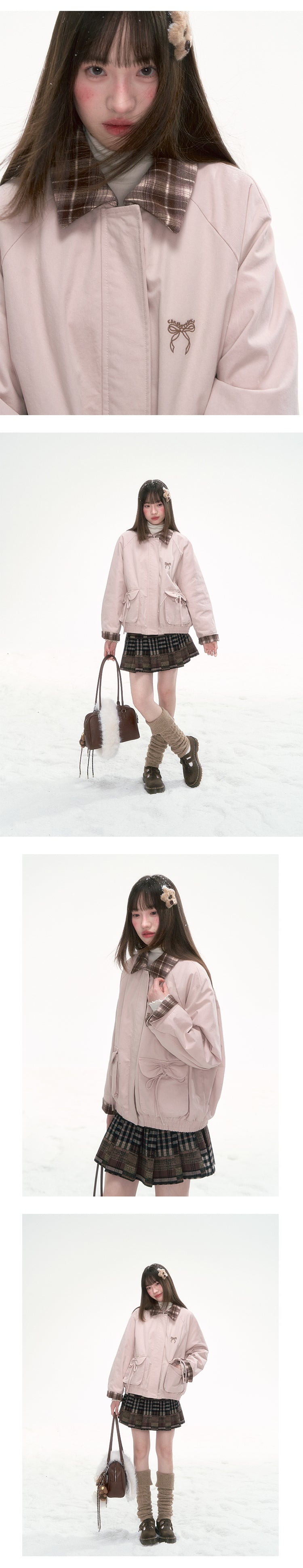 CANSTOREGIRLS New Winter Coat Cotton Short Sleeve Cans Store 'Pink Mist Sniper' Retro Girlish Contrast Collar