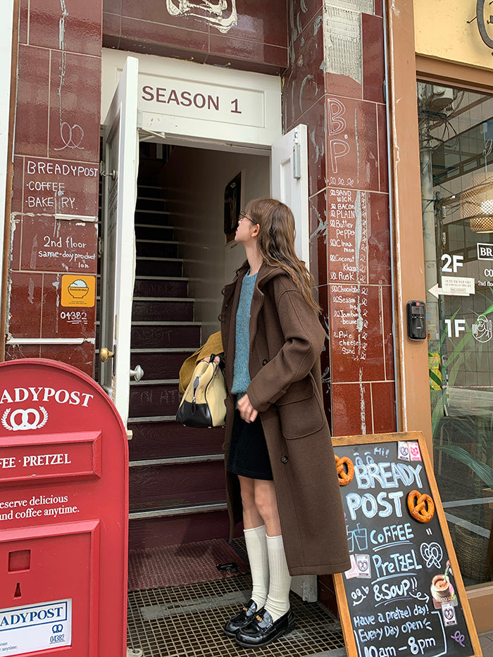 RAINY Women's Classic Single Breasted Hooded Wool Coat, Winter Design, Classic Style, Loose Fit, Versatile Wool Coat