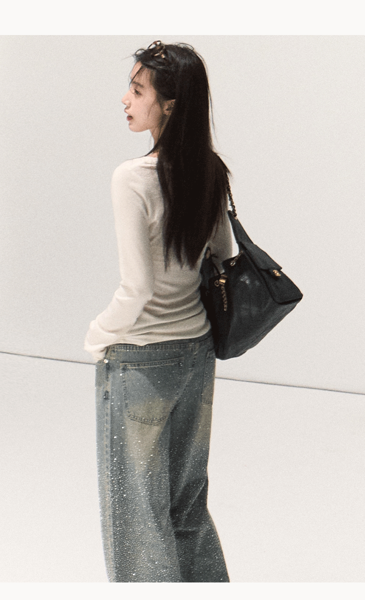 OAKMOO Tencel sweater with long sleeves, slim fit, U-neck (Sale)