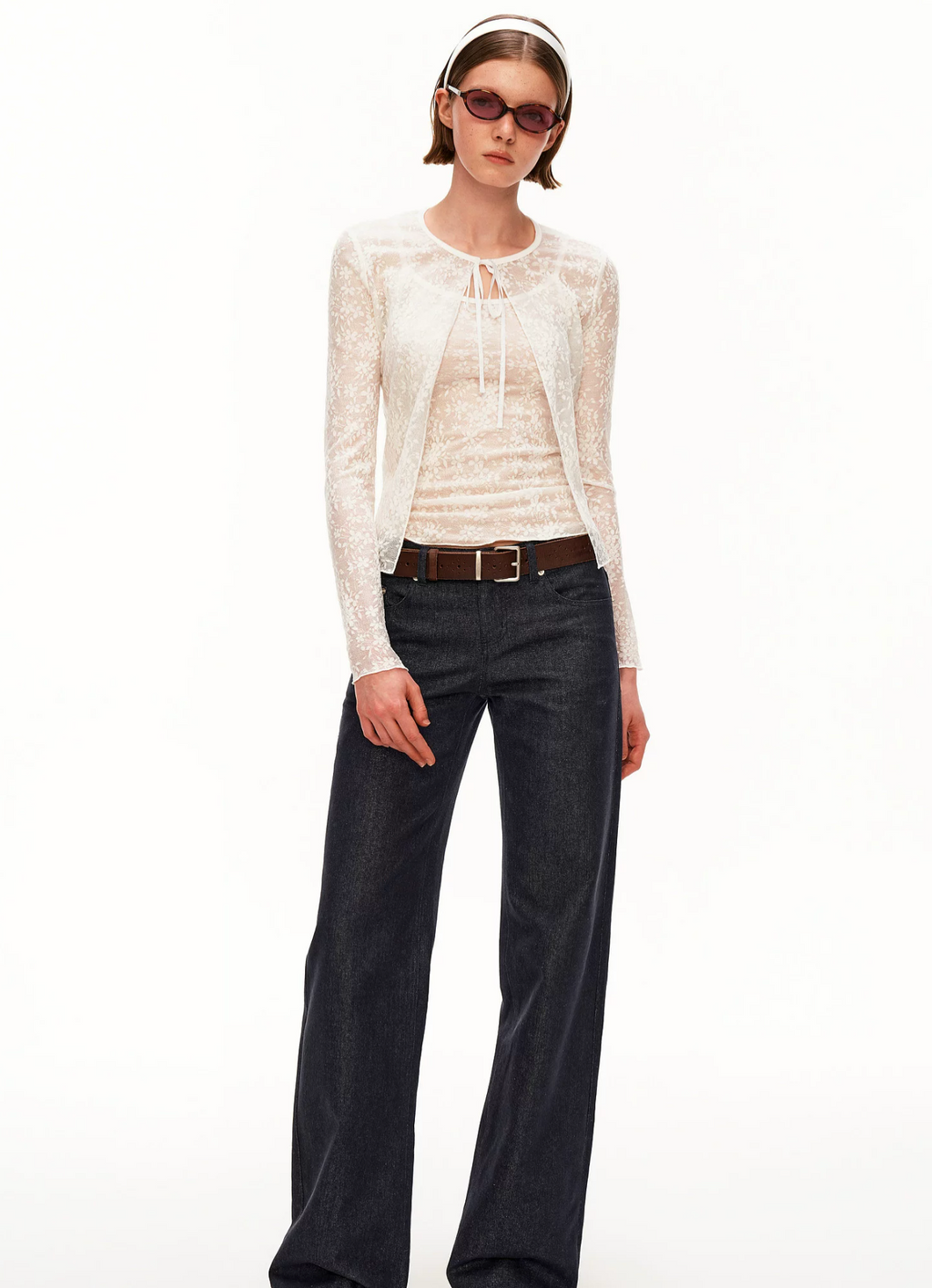 PUKI PUKI suit made of high-quality Tencel Jacquard material, tight retro style, slightly see-through, conceals the bust