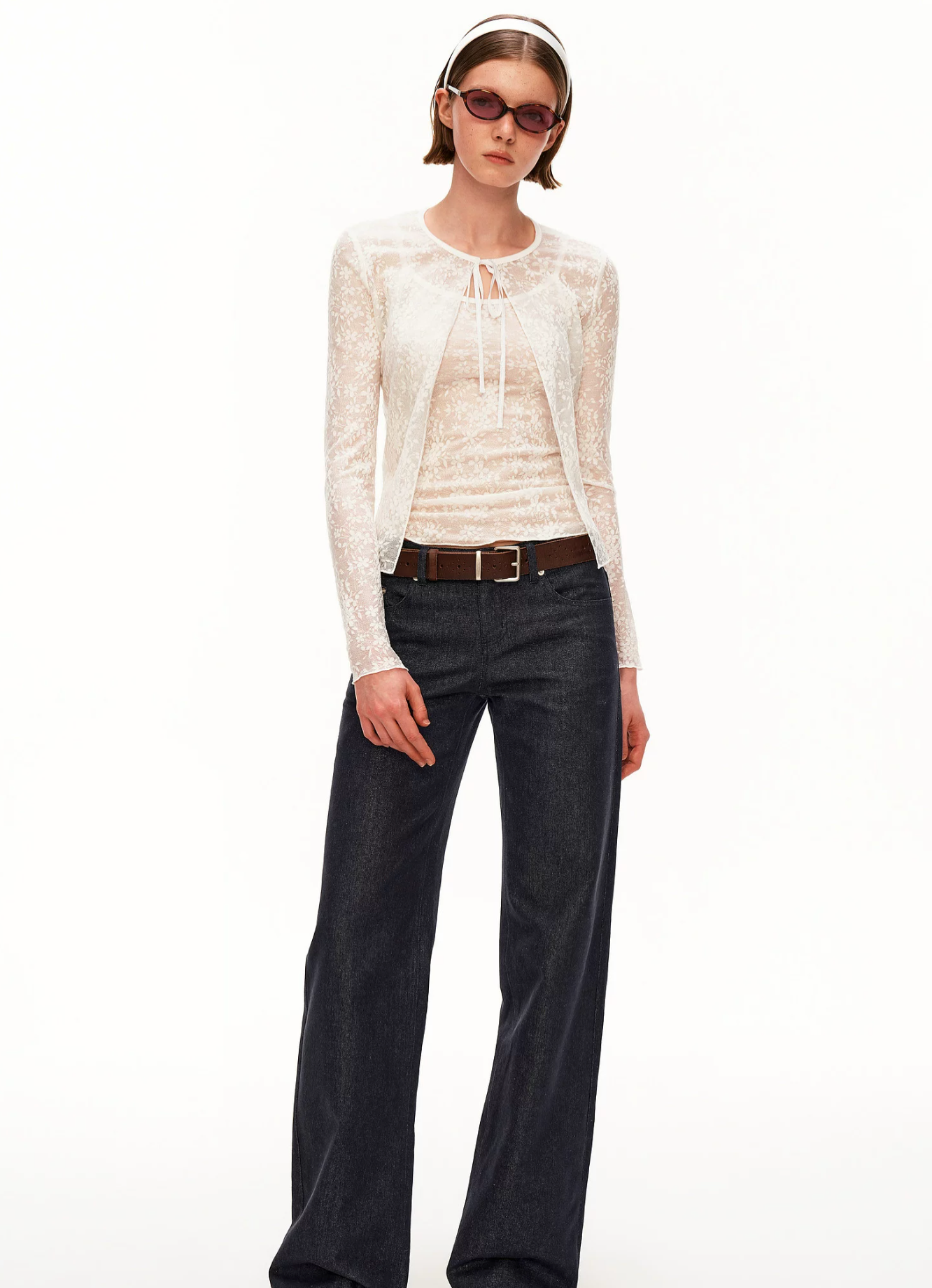 PUKI PUKI suit made of high-quality Tencel Jacquard material, tight retro style, slightly see-through, conceals the bust