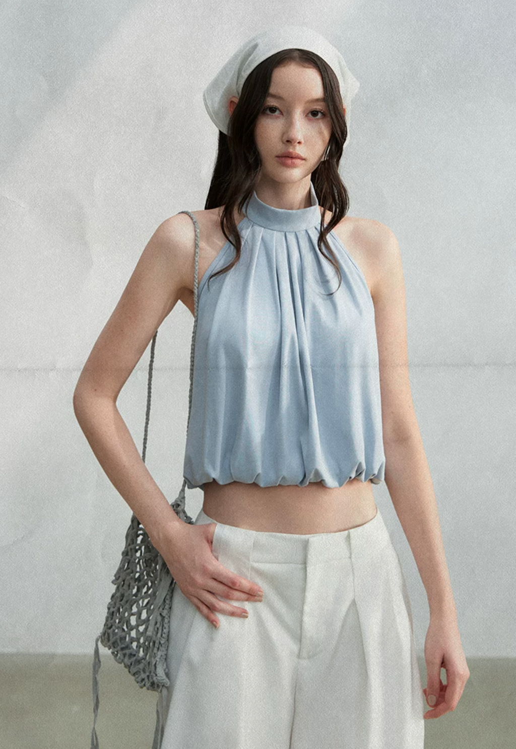 LaluneDuCiel High-neck, backless, sleeveless tank top, French and Korean minimalist style, cool and stylish