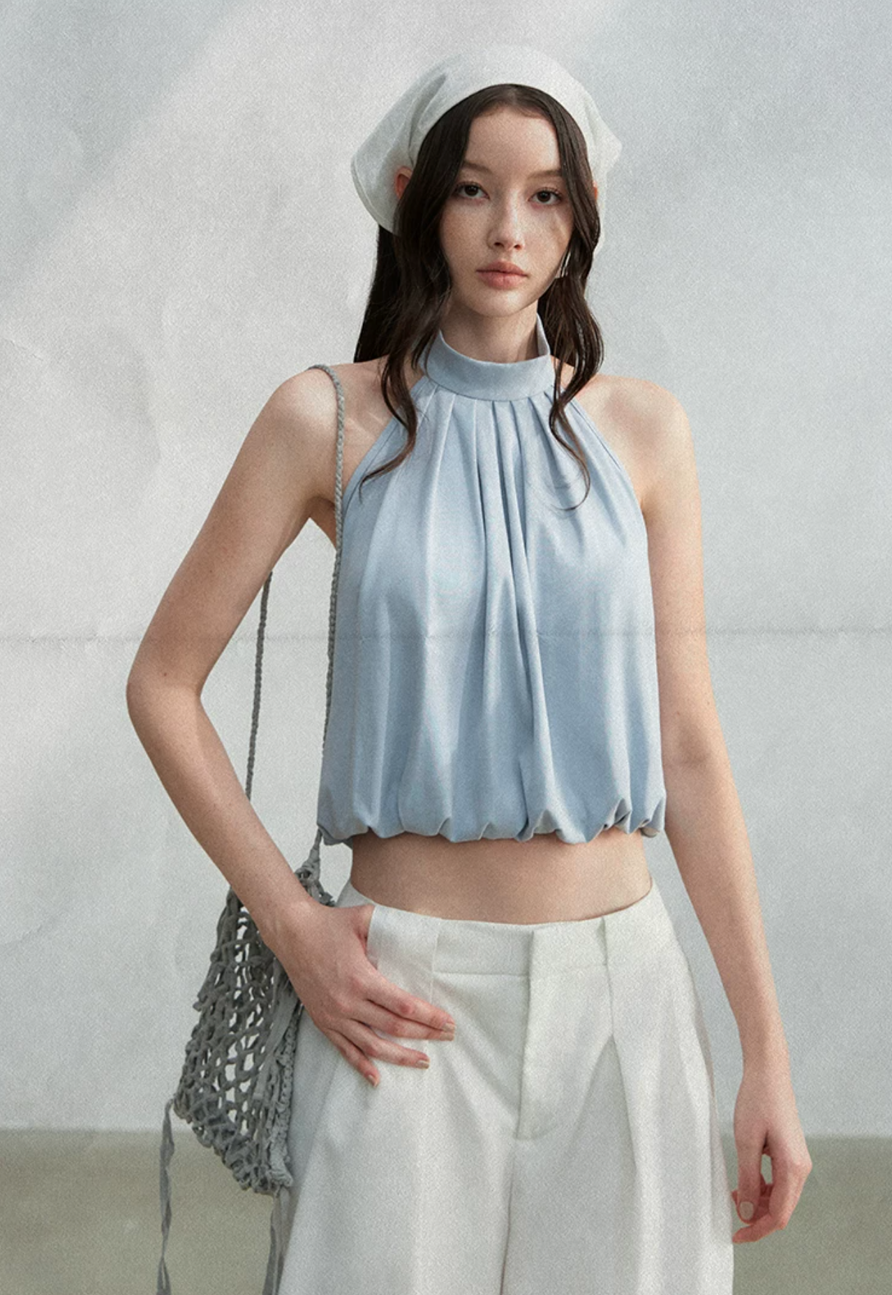 LaluneDuCiel High-neck, backless, sleeveless tank top, French and Korean minimalist style, cool and stylish