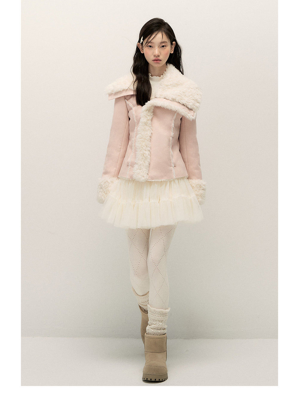 ANNATTO Original Design Winter New Style Fur Lining Coat with Lapel, Slim Fit, Warm and Comfortable - For Women